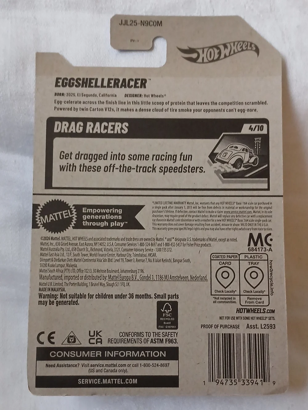 Mattel Hot Wheels Eggshelleracer NWT